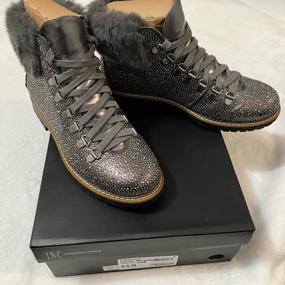 INC Pewter Rhinestone Bootie